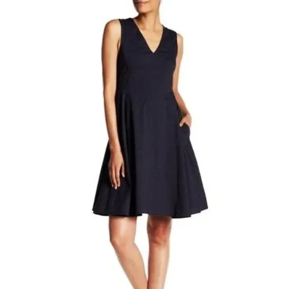 THEORY Kalsington Stretch Linen Blend A-line V-neck Sheath Dress • 6 • black - Picture 2 of 9